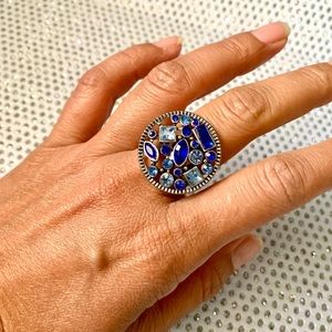 Anthropologie blue rhinestone ring GORGEOUS